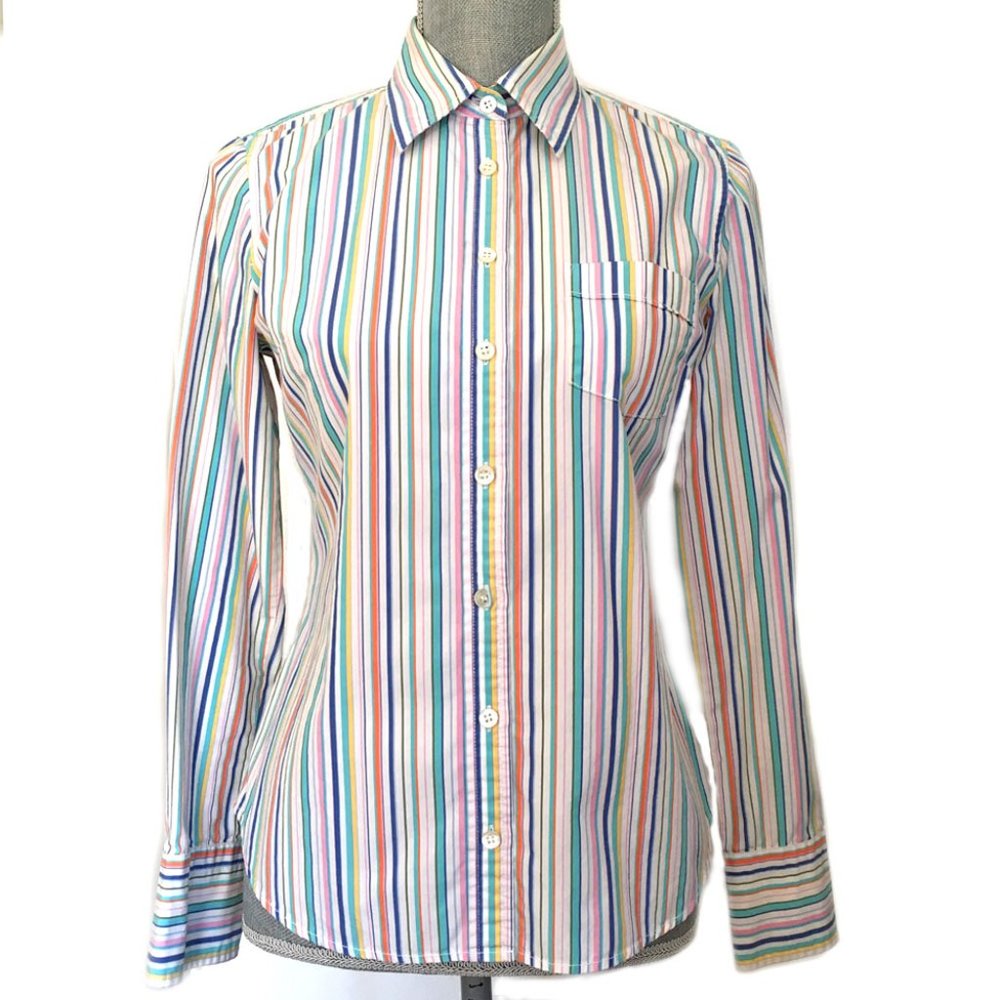 J CREW Vintage Women's Multistriped Fitted Long Sleeve Button Front Shirt Blouse